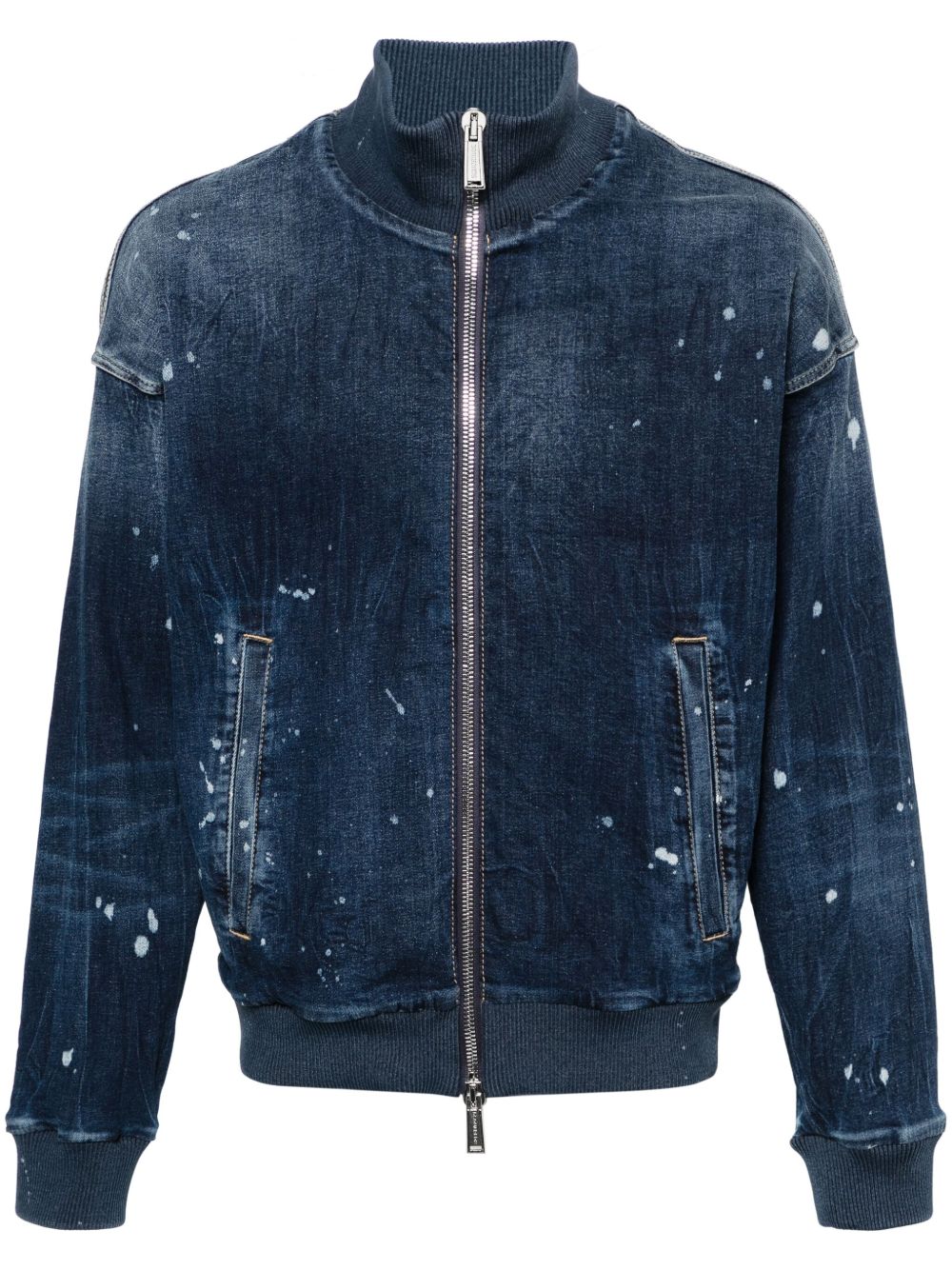 DSQUARED2 logo印花牛仔飞行员夹克 - 蓝色