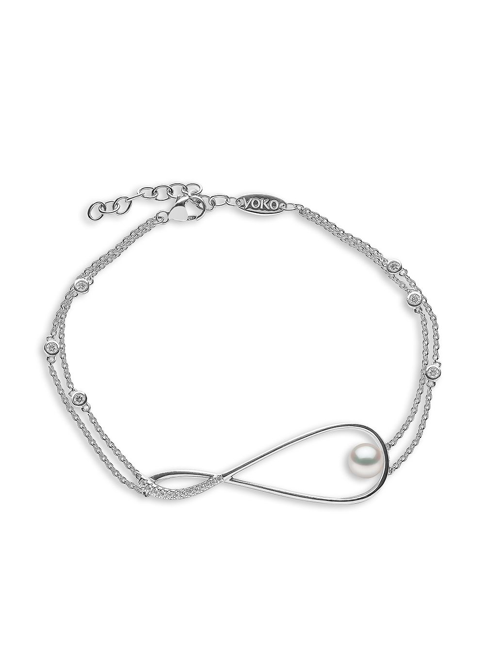 Yoko London Sleek 18K白金钻石阿古屋珍珠手链 - 银色
