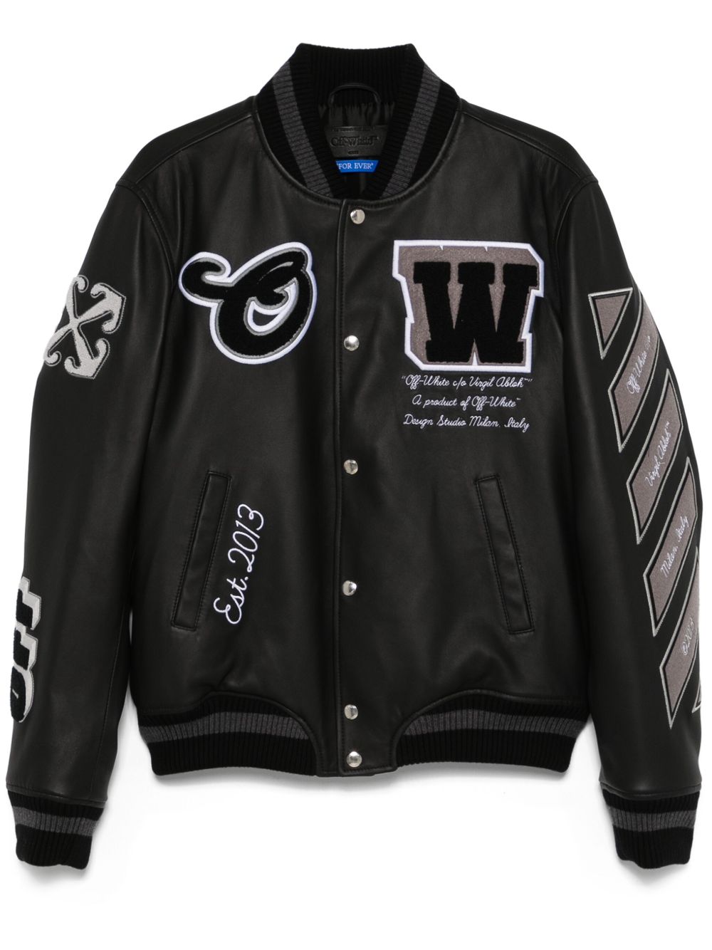 Off-White Full Leather 飞行员夹克 - 黑色