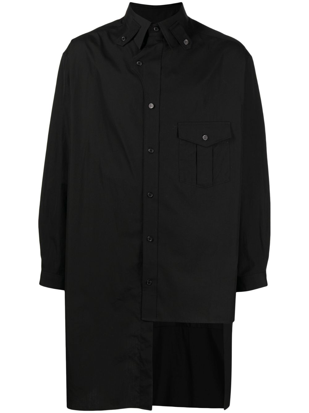 Yohji Yamamoto 不对称下摆棉衬衫 - 黑色