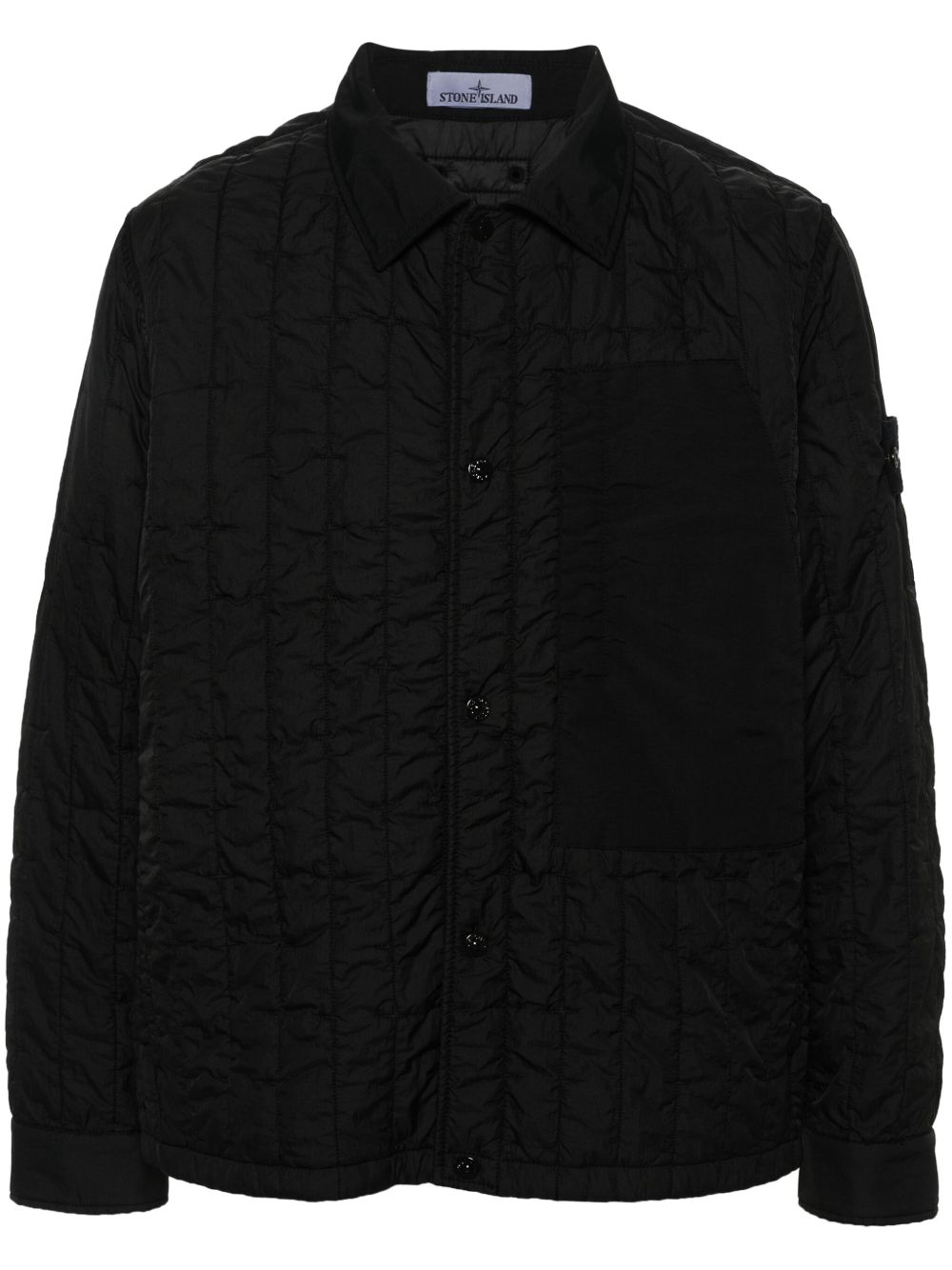 Stone Island 皱褶感绗缝衬衫式夹克 - 黑色