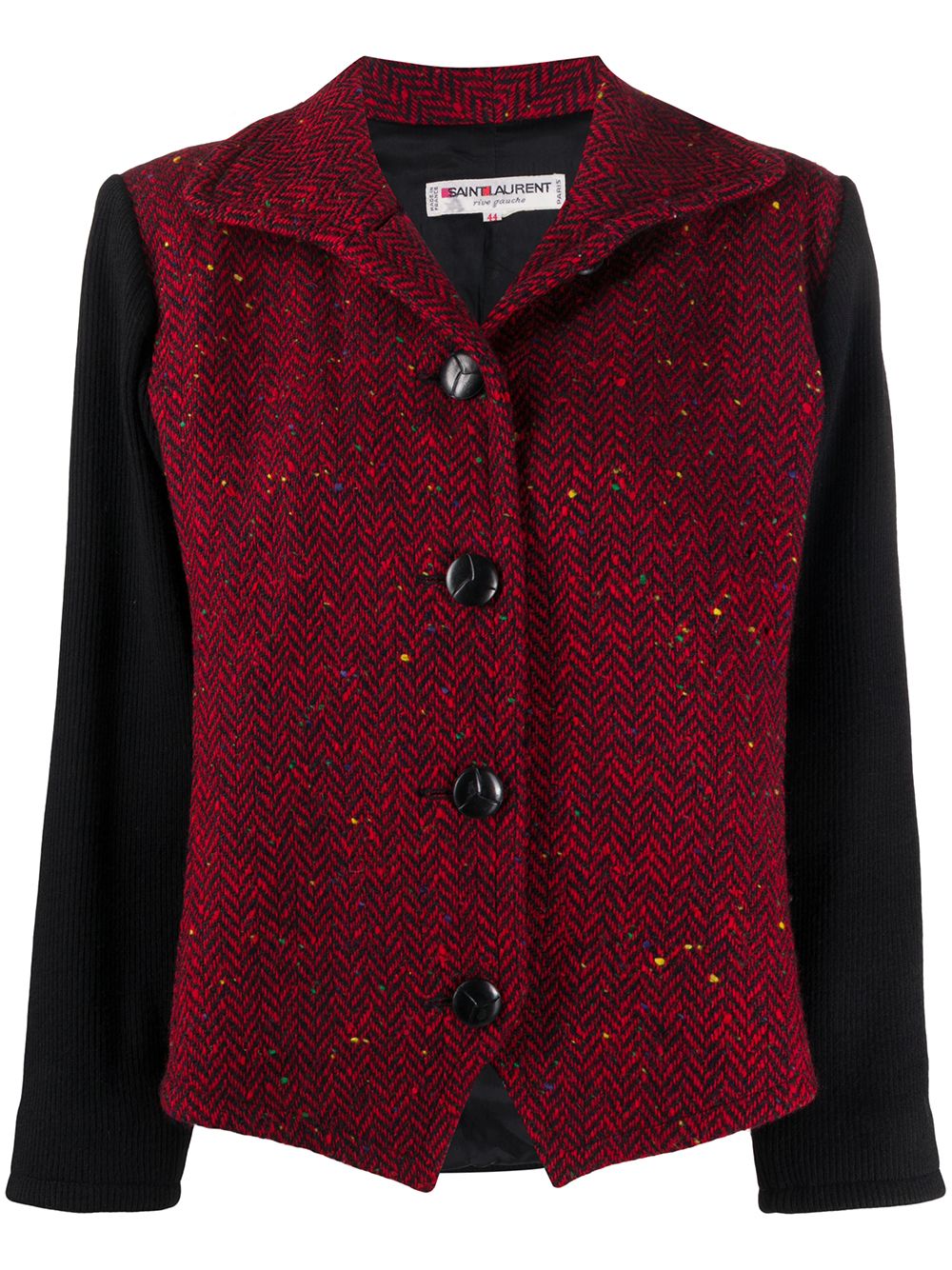 Saint Laurent Pre-Owned 圣罗兰 人字斜纹针织单排扣夹克 - 黑色