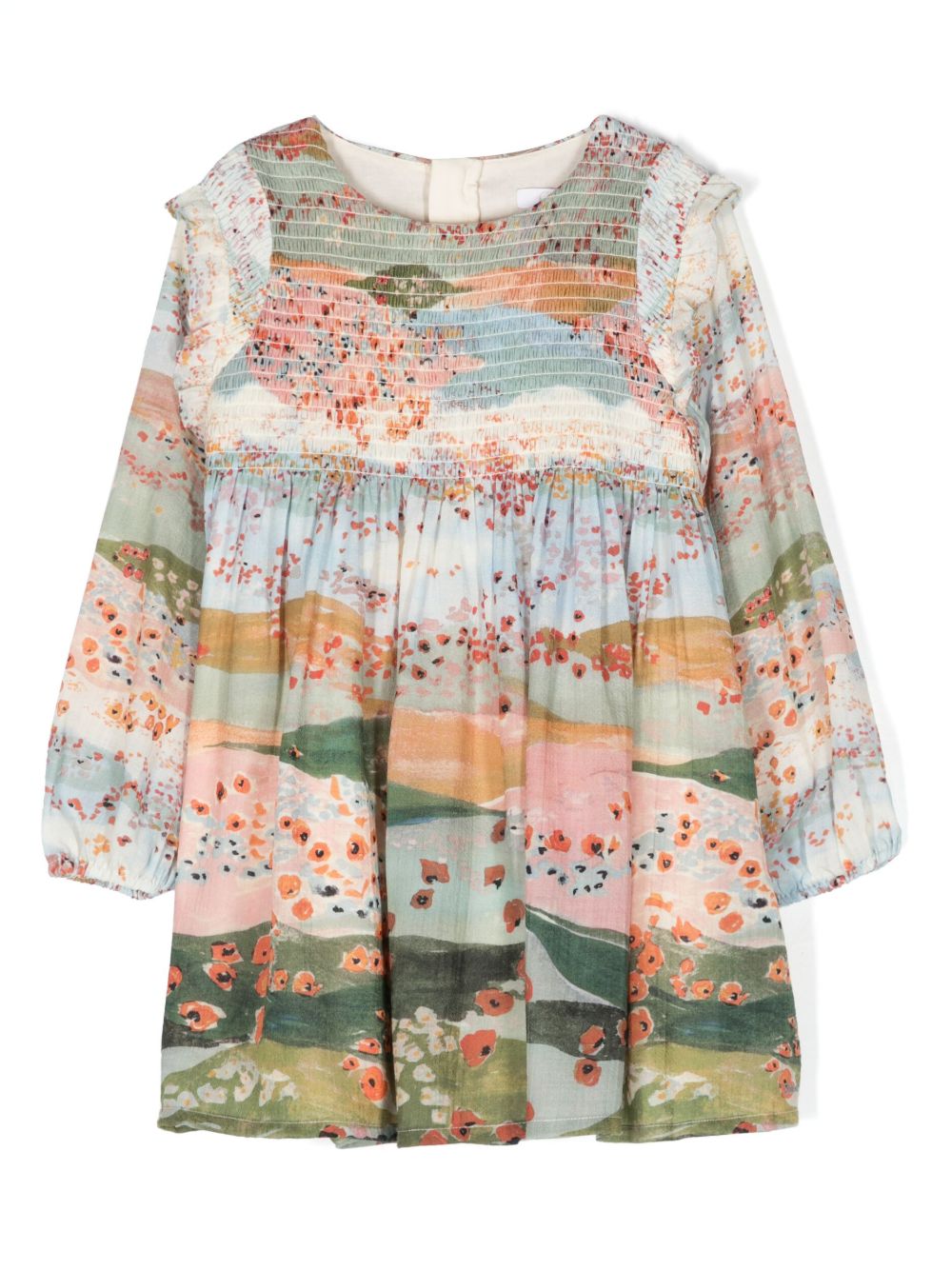 Chloé Kids 图案印花长袖连衣裙 - 绿色
