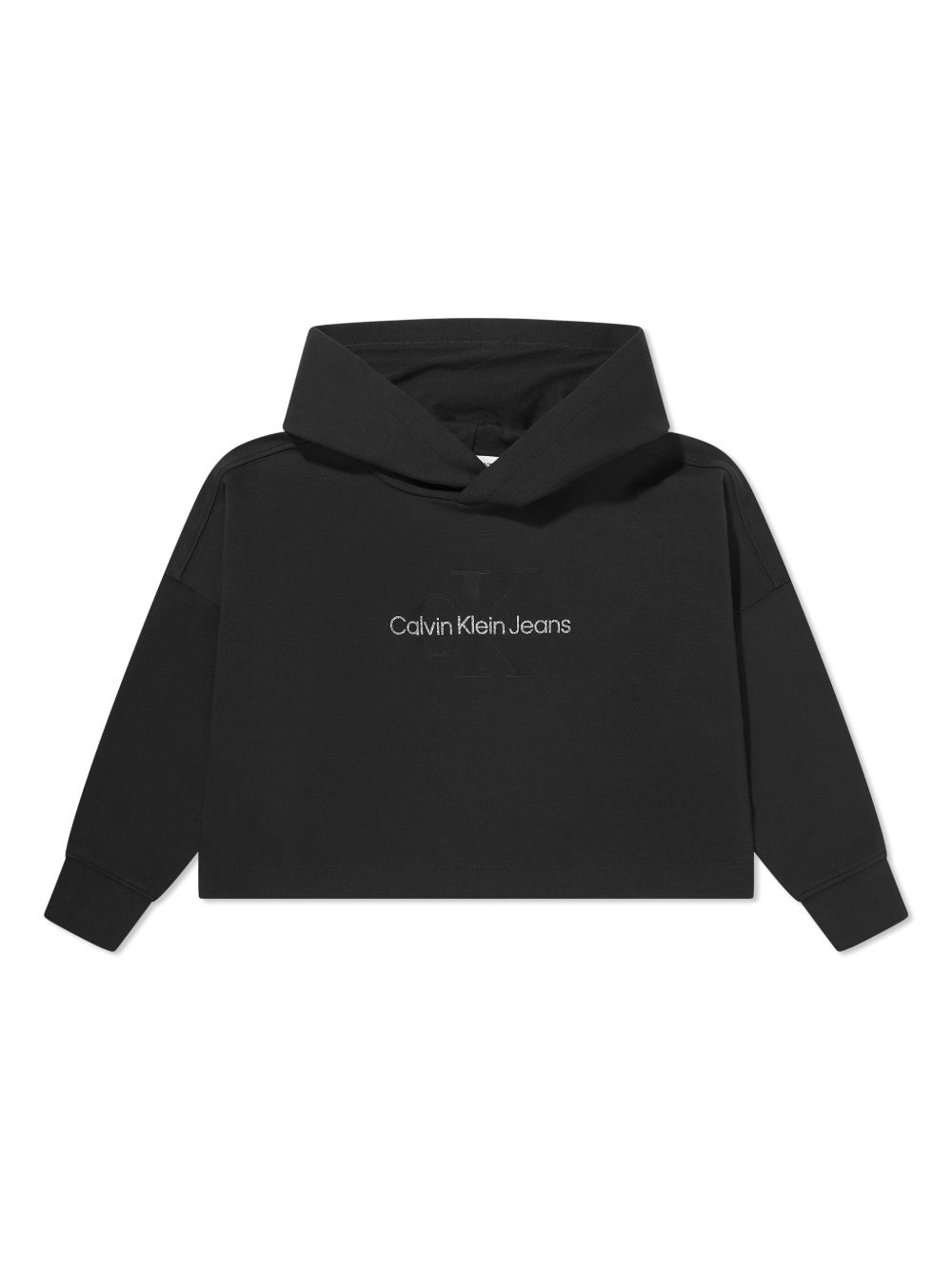 Calvin Klein Jeans logo印花短款连帽衫 - 黑色