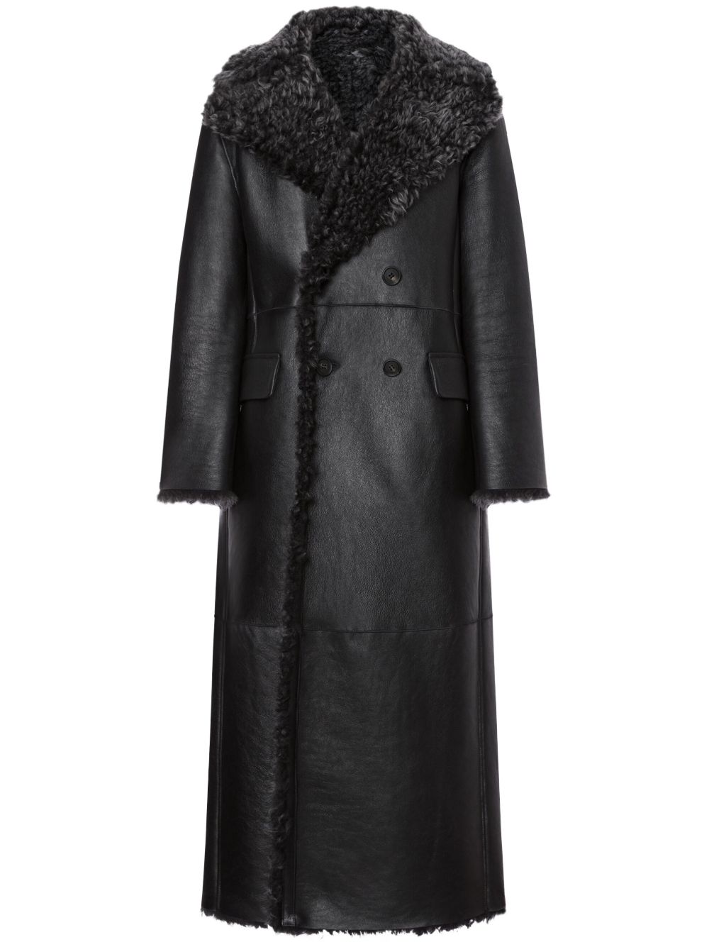 Alberta Ferretti 双排扣羊皮大衣 - 黑色