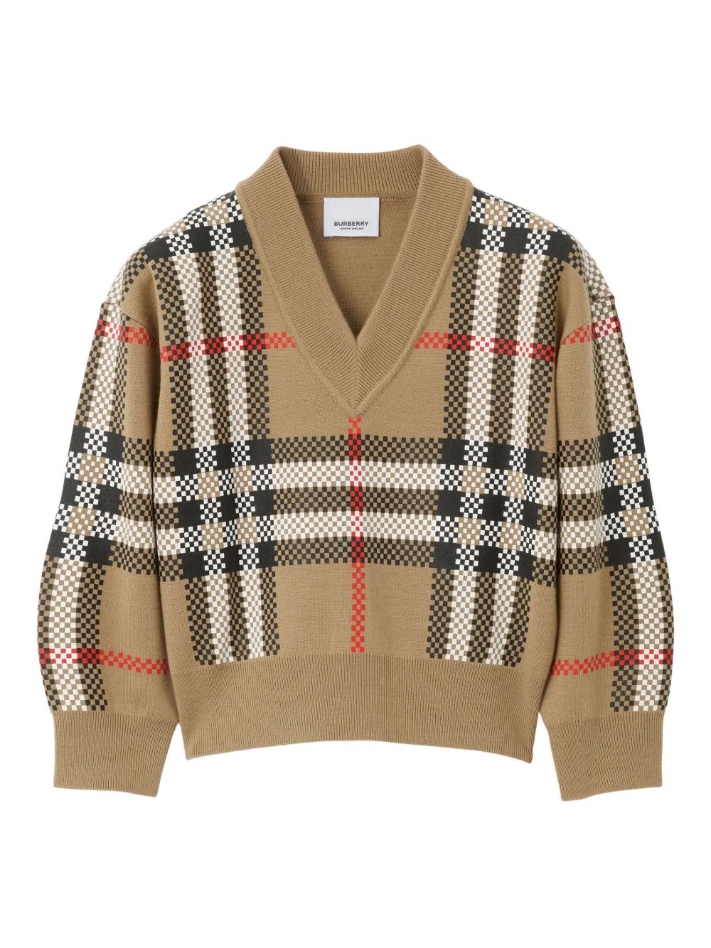 Burberry Kids 经典格纹V领毛衣 - 中性色