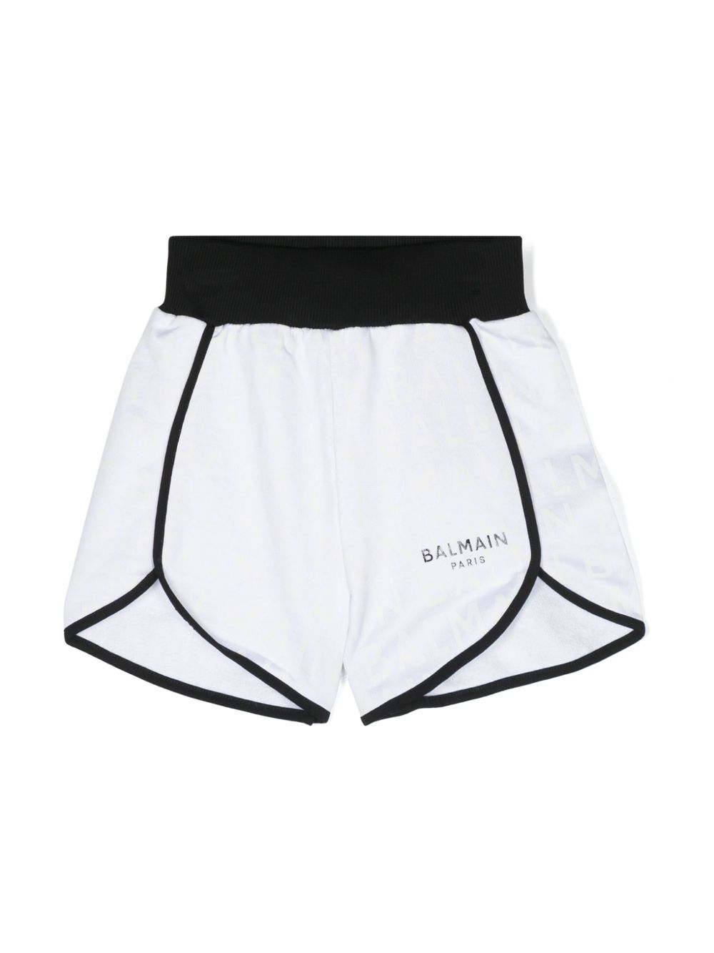 Balmain Kids logo印花平纹针织短裤 - 白色