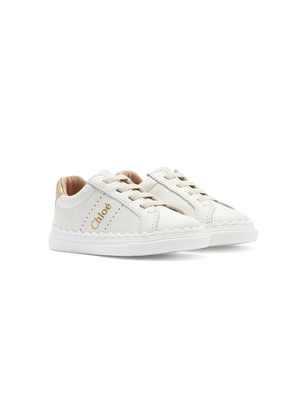 Chloé Kids 皮质运动鞋 - 白色