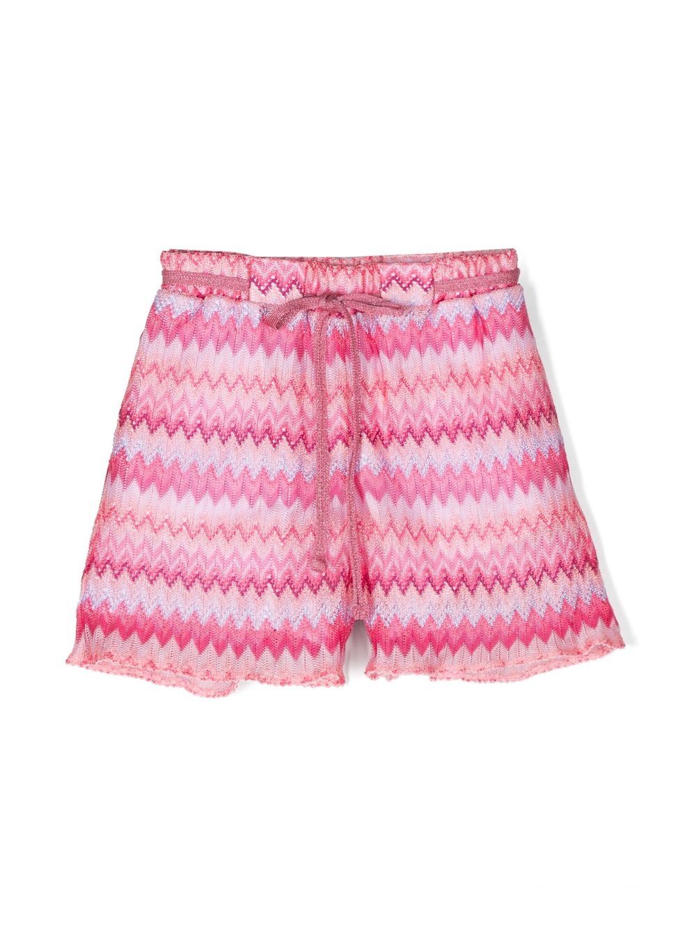 Missoni Kids Z字形图案抽绳短裤 - 粉色