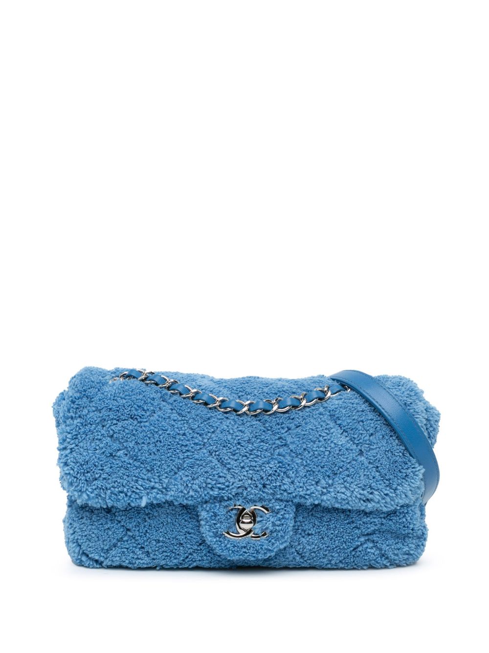 CHANEL Pre-Owned Coco Beach Flap 中号绗缝毛巾布斜挎包（2019年典藏款） - 蓝色