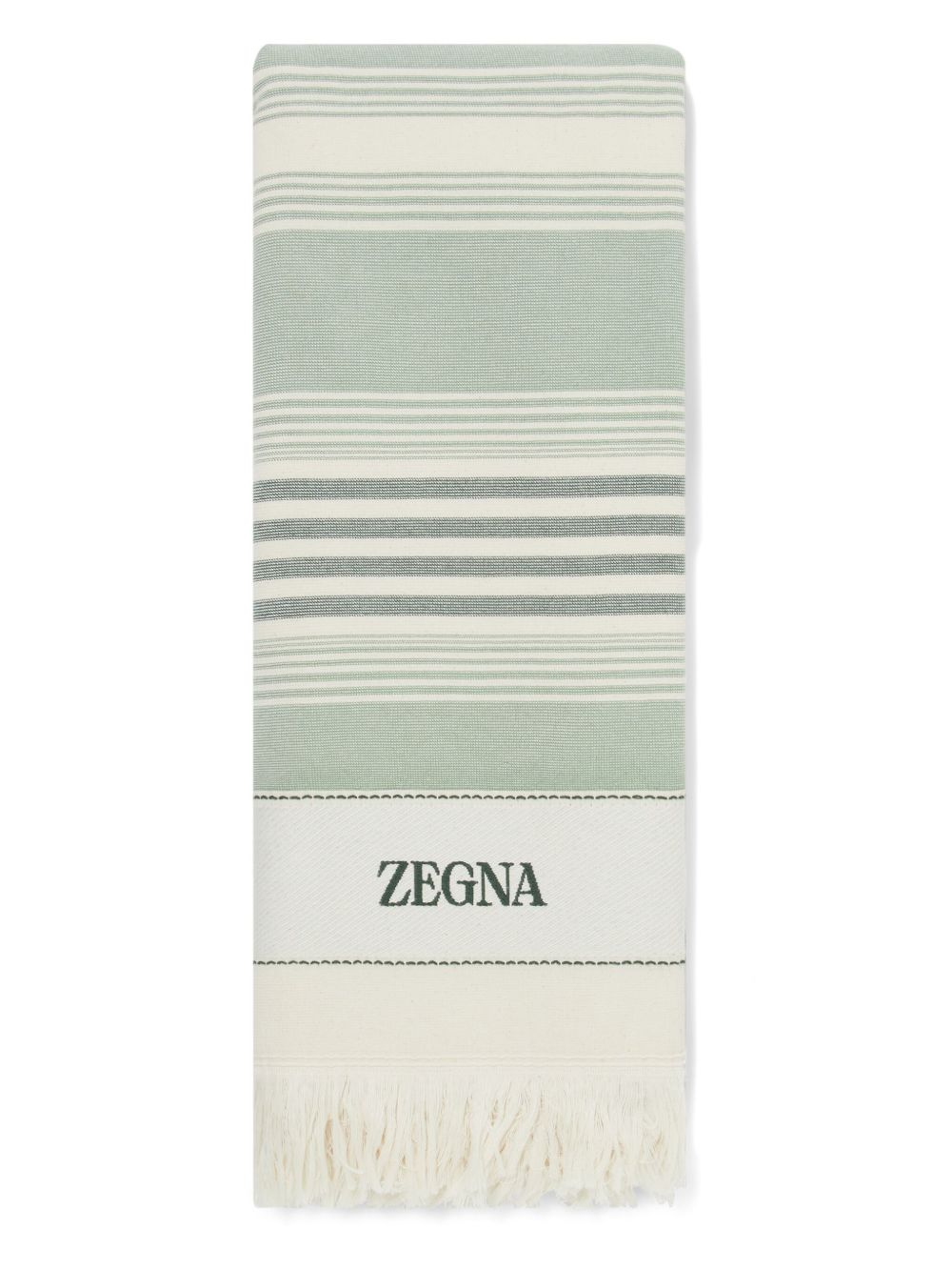 Zegna logo刺绣棉沙滩毛巾 - 绿色