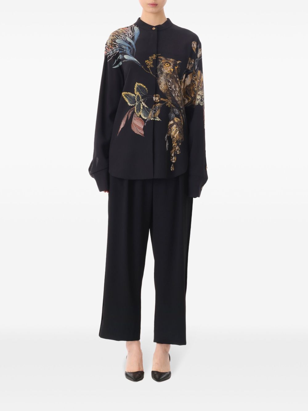 Jason Wu Collection 花卉印花扣角领衬衫 - 黑色