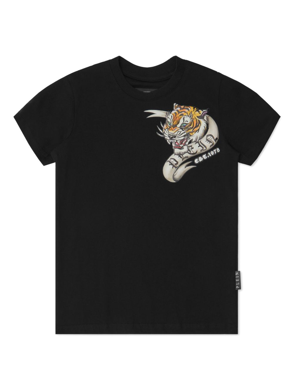 Philipp Plein Junior 老虎印花棉T恤 - 黑色