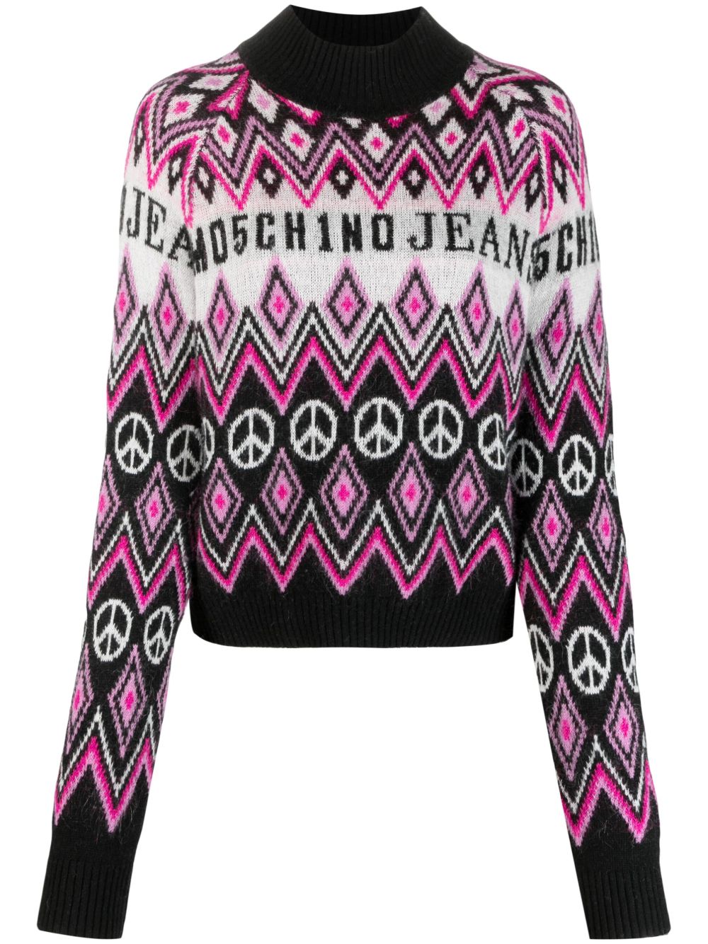 MOSCHINO JEANS logo印花高领卫衣 - 黑色