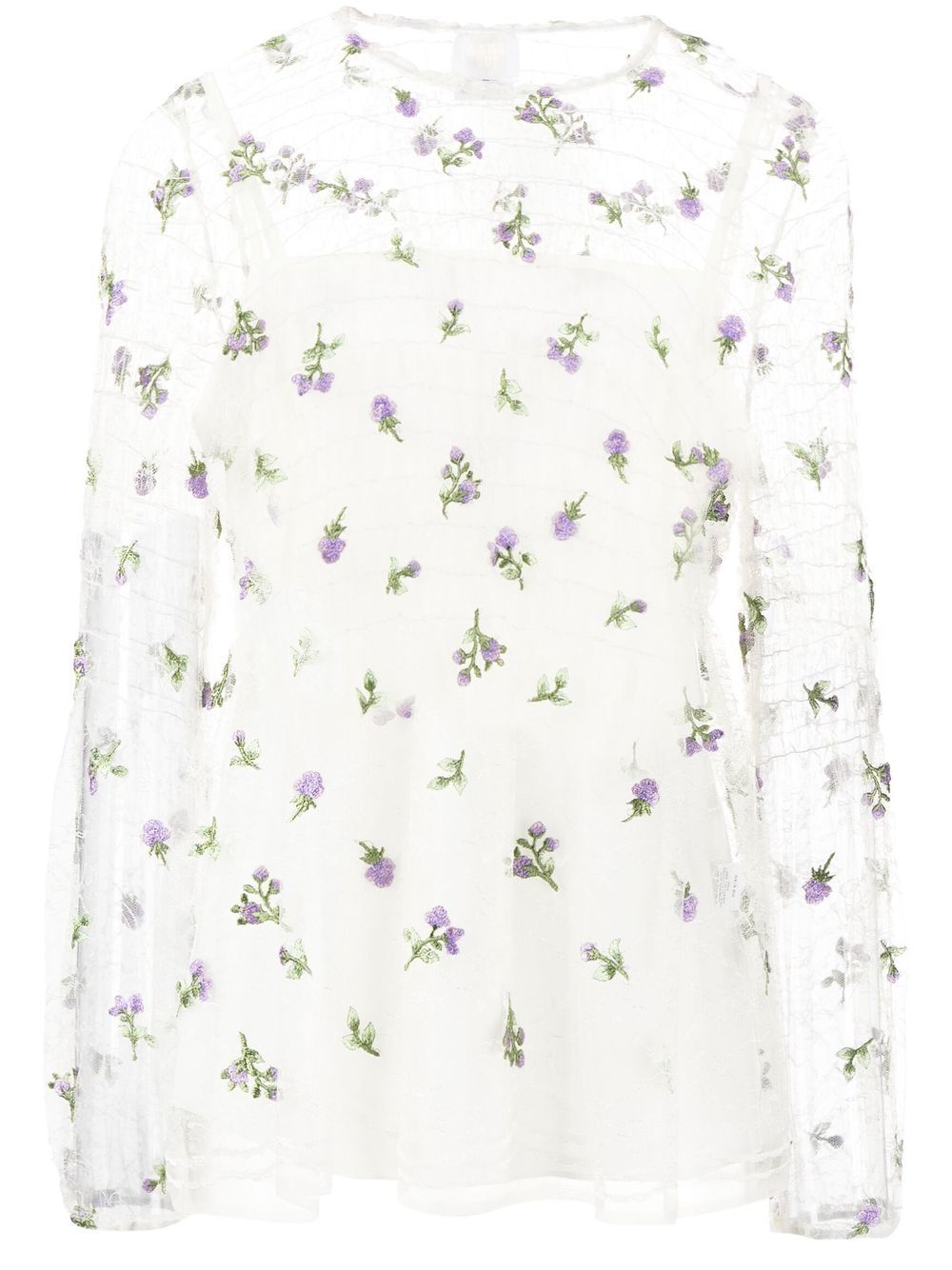 Anna Sui 半透明花卉刺绣罩衫 - 白色