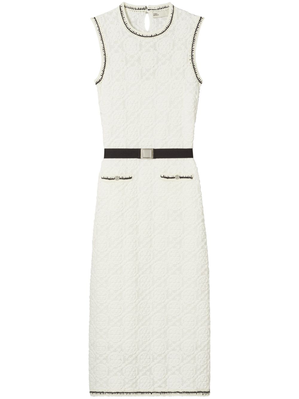 Tory Burch 网眼编织棉针织背心连衣裙 - 白色
