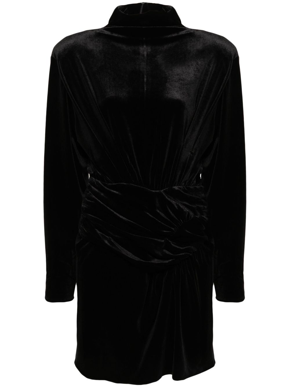 The New Arrivals Ilkyaz Ozel 缩褶丝绒迷你连衣裙 - 黑色