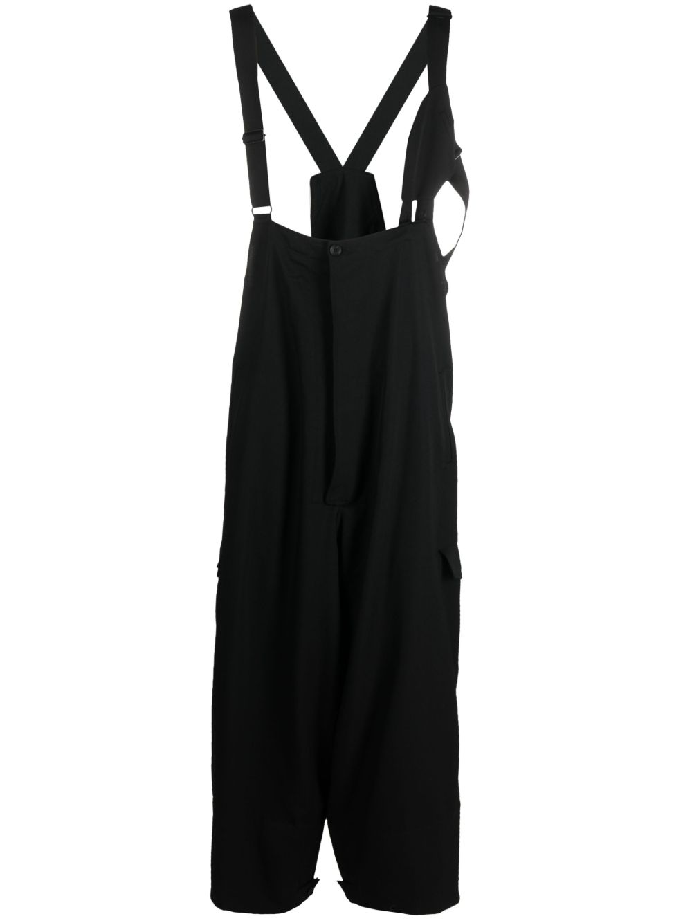 Yohji Yamamoto 羊毛背带垮裤 - 黑色