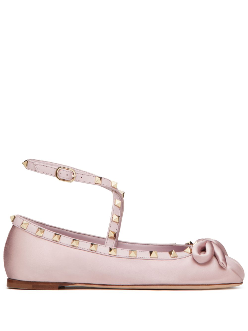 Valentino Garavani Rockstud 缎面芭蕾平底鞋 - 粉色