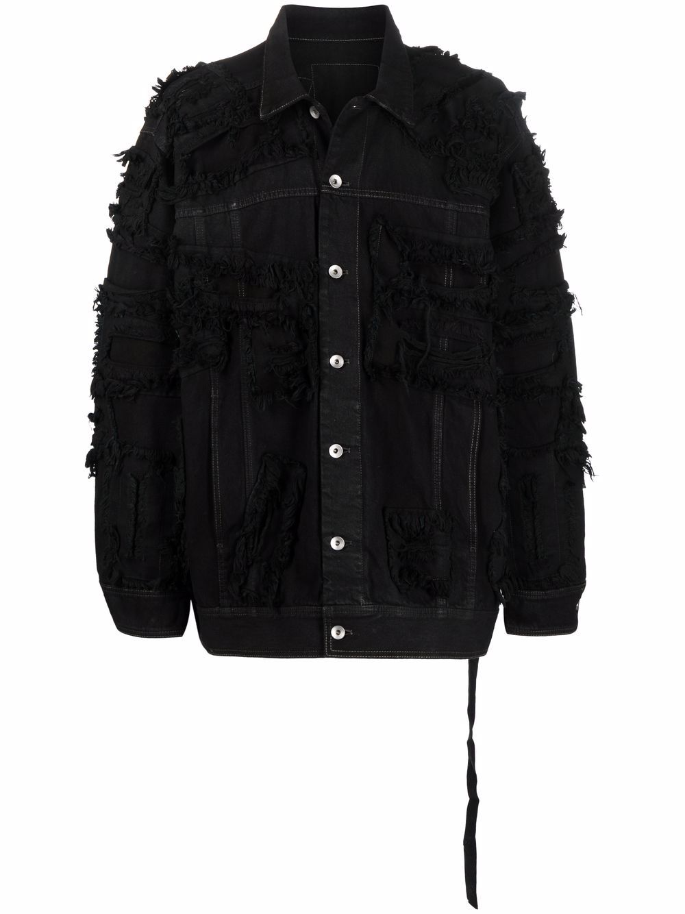 Rick Owens DRKSHDW 排扣磨损边牛仔夹克 - 黑色