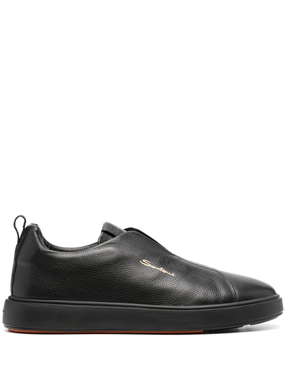 Santoni 圆头皮质运动鞋 - 黑色
