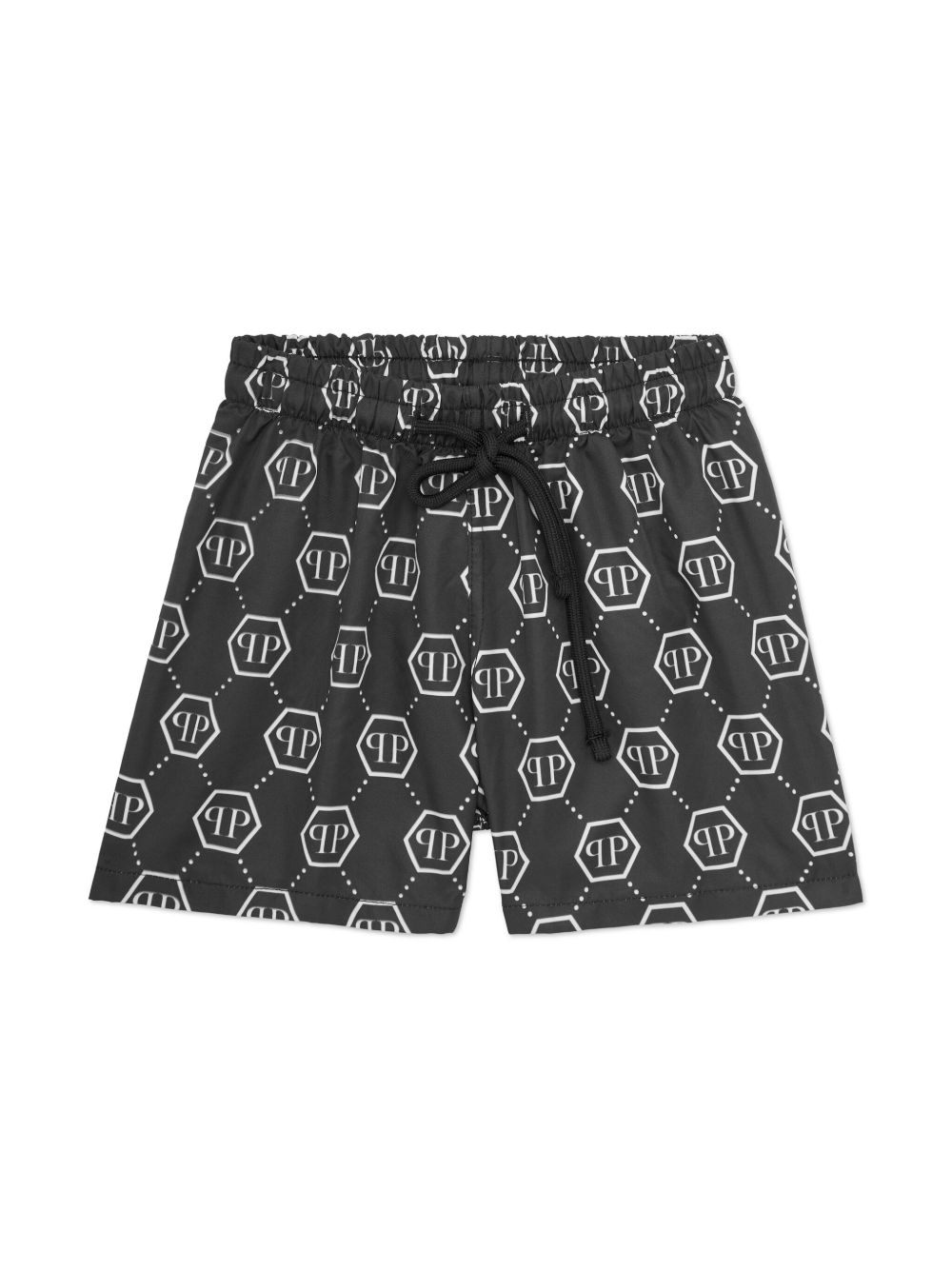 Philipp Plein Junior 经典logo印花泳裤 - 黑色
