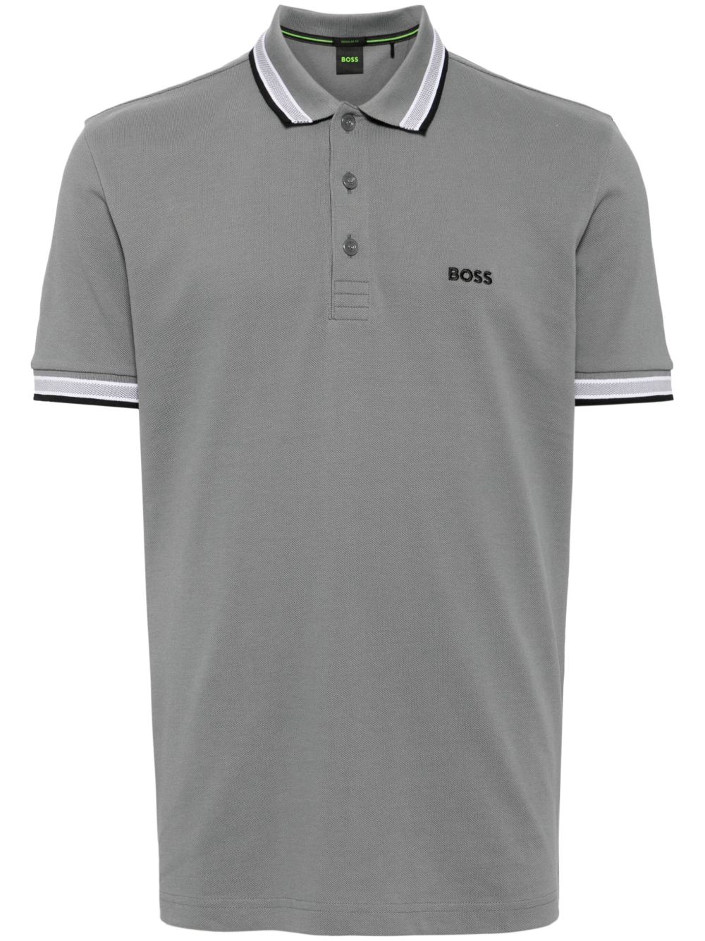 BOSS logo刺绣棉polo衫 - 灰色