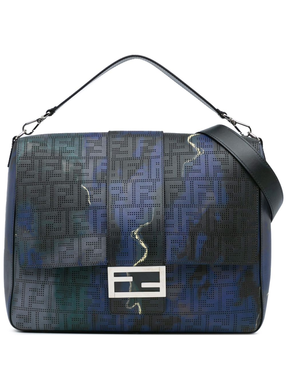 Fendi Pre-Owned Zucca Bagbaguette 镂空皮质大号斜挎包（2010-2024年典藏款） - 蓝色