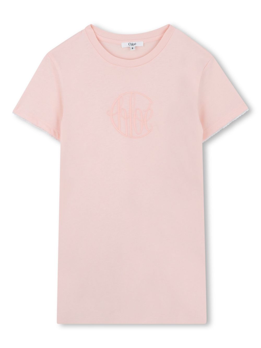 Chloé Kids logo刺绣连衣裙 - 粉色