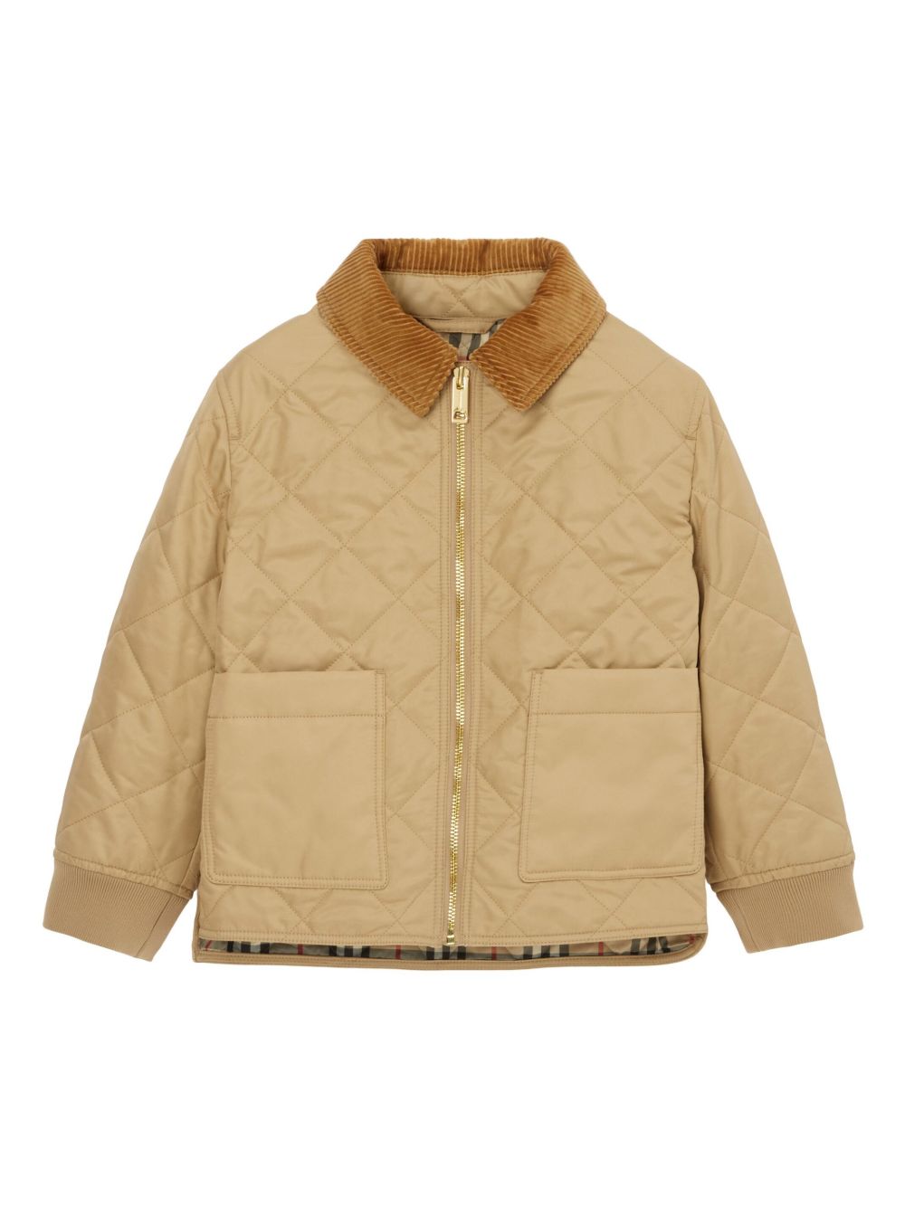 Burberry Kids 灯芯绒领绗缝夹克 - 中性色