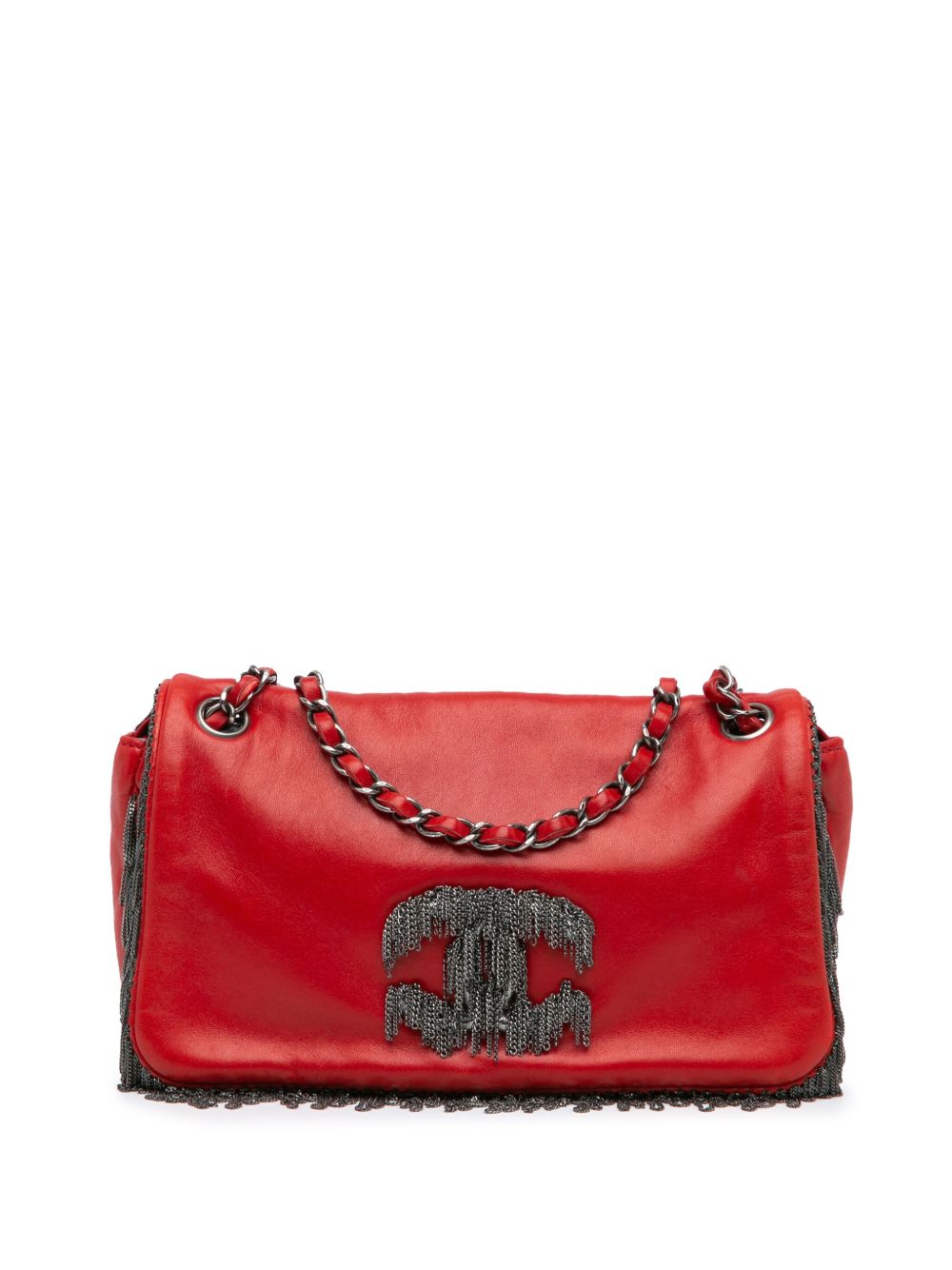 CHANEL Pre-Owned Rock and Cabaret CC Flap 小号小羊皮流苏搭链单肩包（2006-2008年典藏款） - 红色
