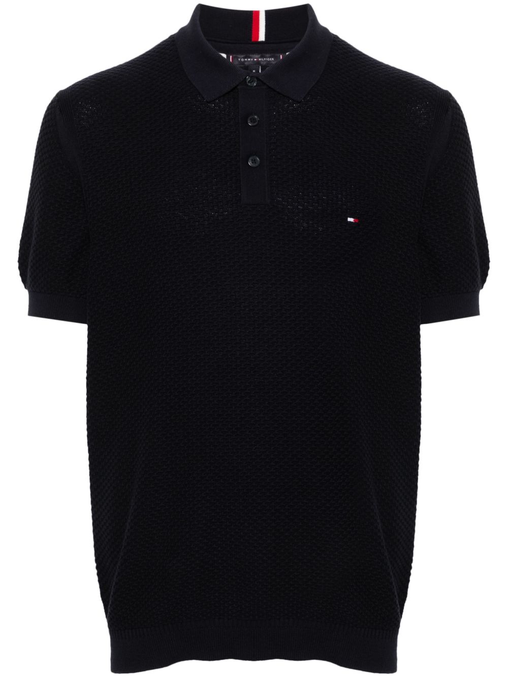 Tommy Hilfiger logo刺绣蜂巢式针织polo衫 - 蓝色