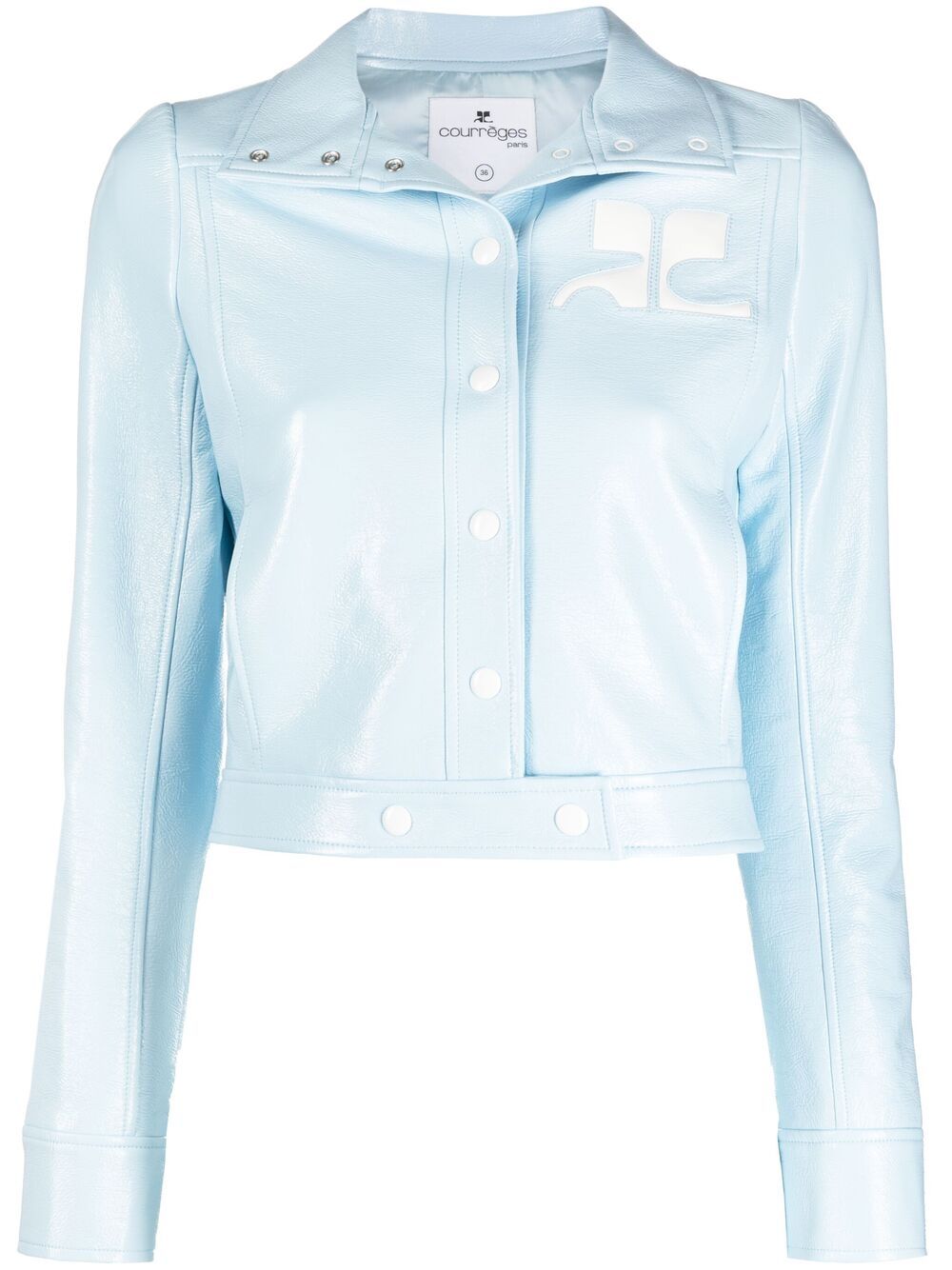 Courrèges 贴花logo漆光面料短款夹克 - 蓝色