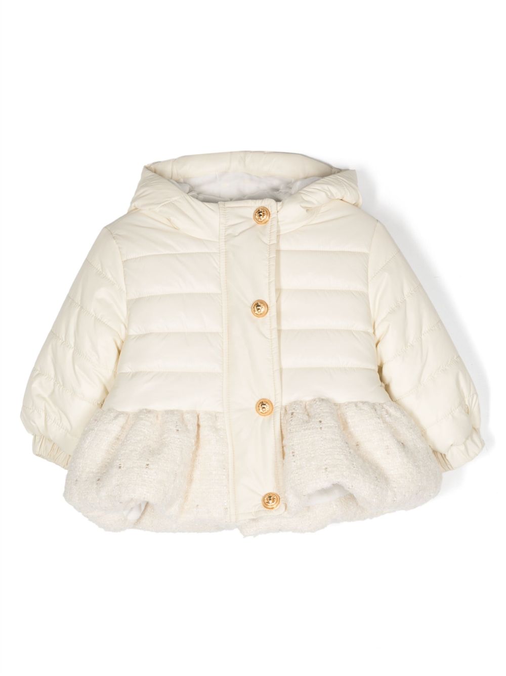 Balmain Kids 填充粗花呢细节连帽外套 - 白色
