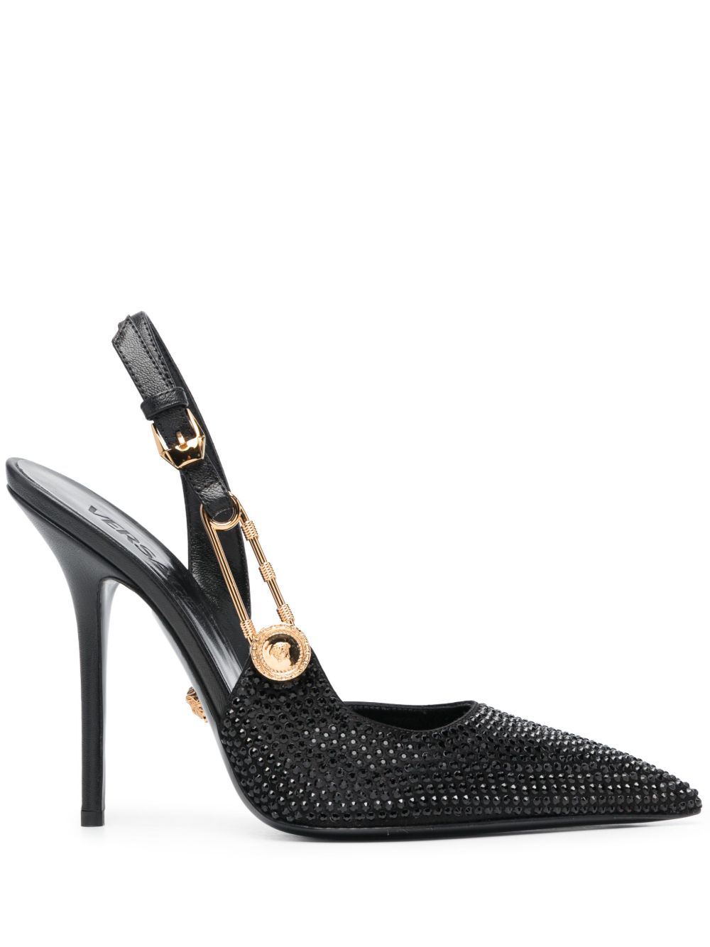 Versace Safety Pin 裹踝高跟鞋 - 黑色