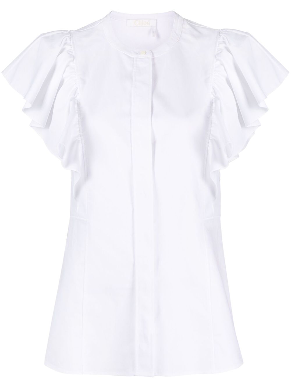 Chloé 荷叶边袖口棉罩衫 - 白色