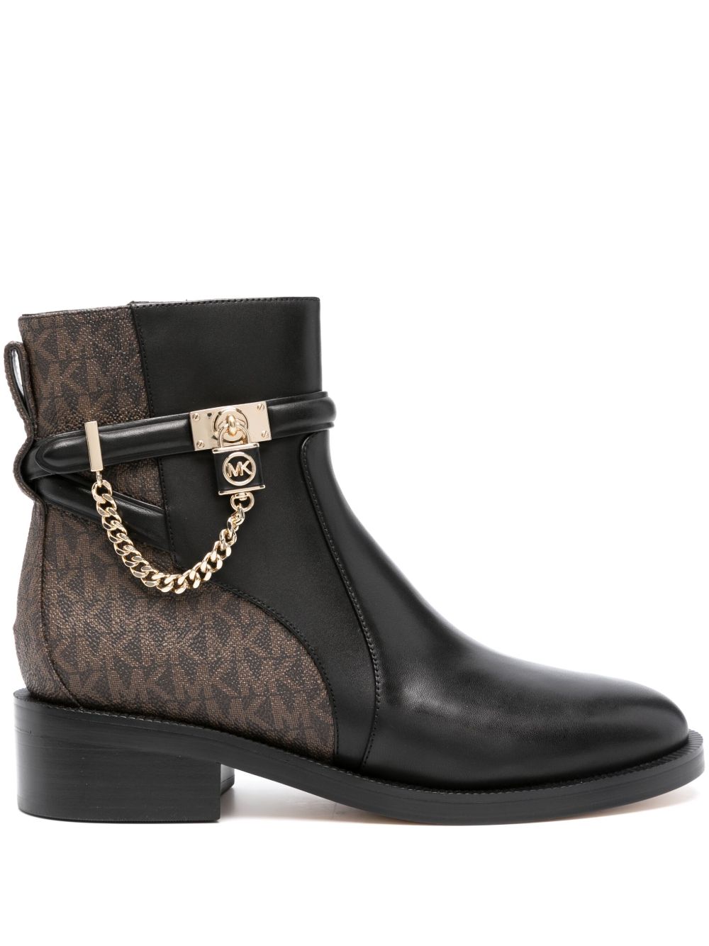 Michael Michael Kors Hamilton 皮质中跟及踝靴 - 黑色