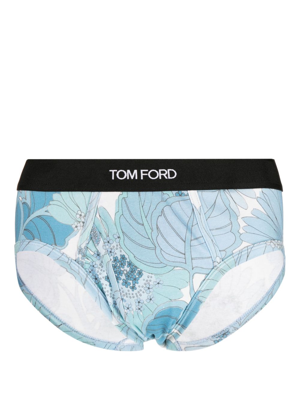 TOM FORD logo裤腰植物印花三角内裤 - 蓝色