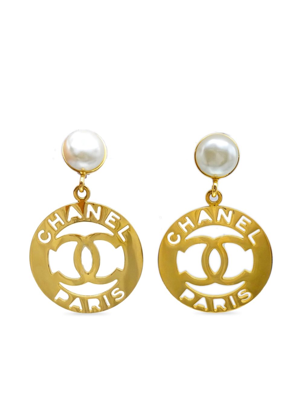 CHANEL Pre-Owned CC 镂空吊饰夹扣式耳环（ 1990-2000年典藏款 ） - 金色