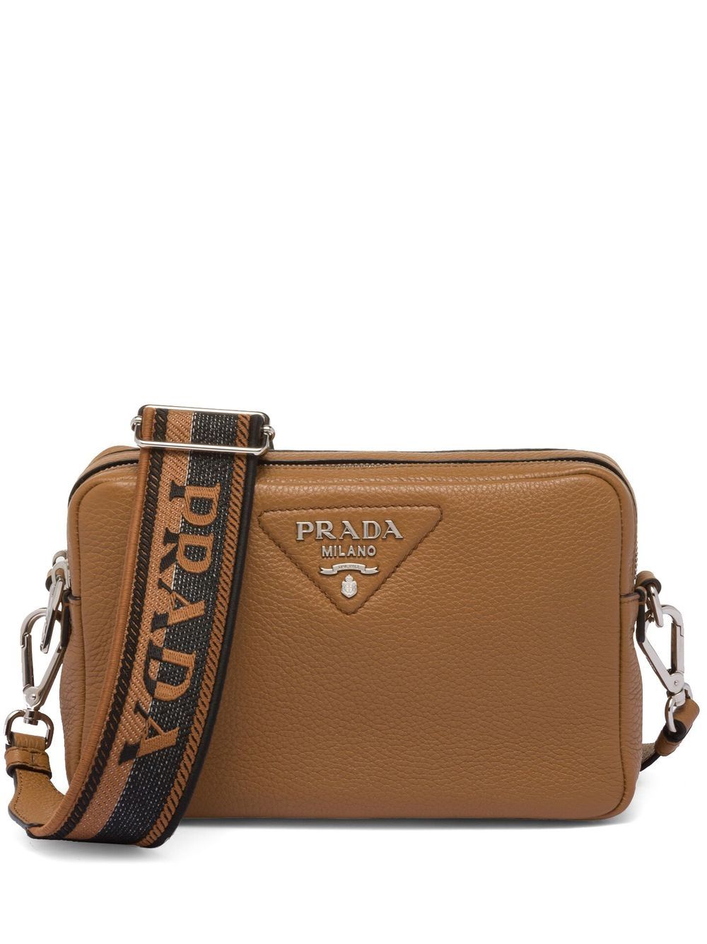 Prada 三角形logo标牌两用斜挎包 - 褐色