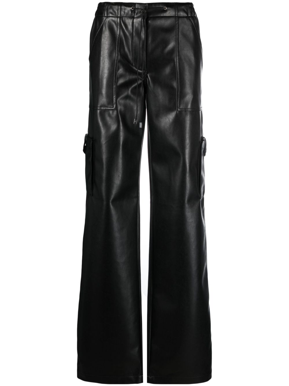 Ermanno Scervino 人造皮革抽绳裤腰长裤 - 黑色