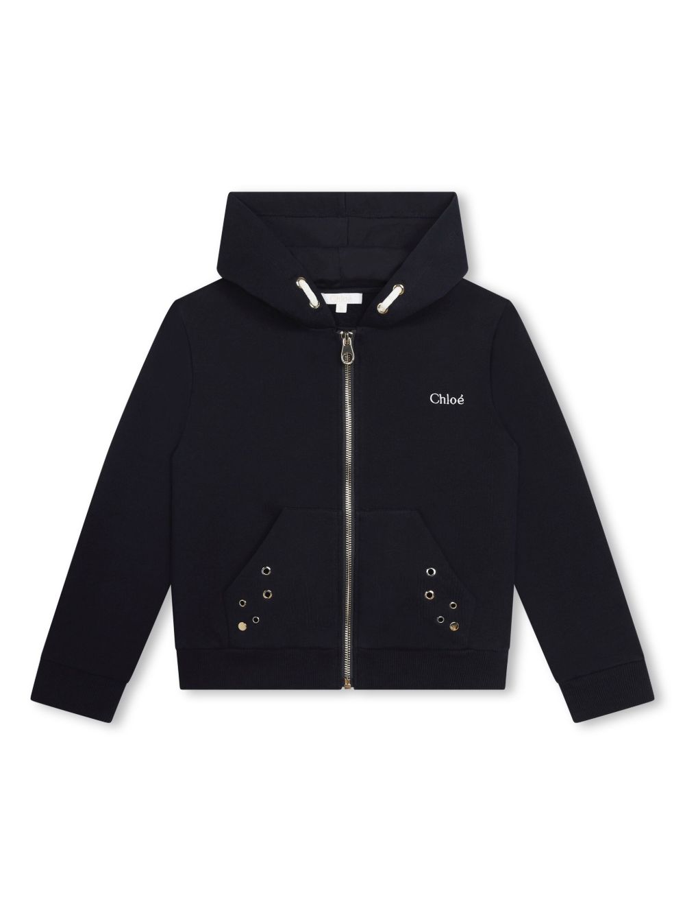 Chloé Kids 孔眼缀饰棉连帽衫 - 蓝色