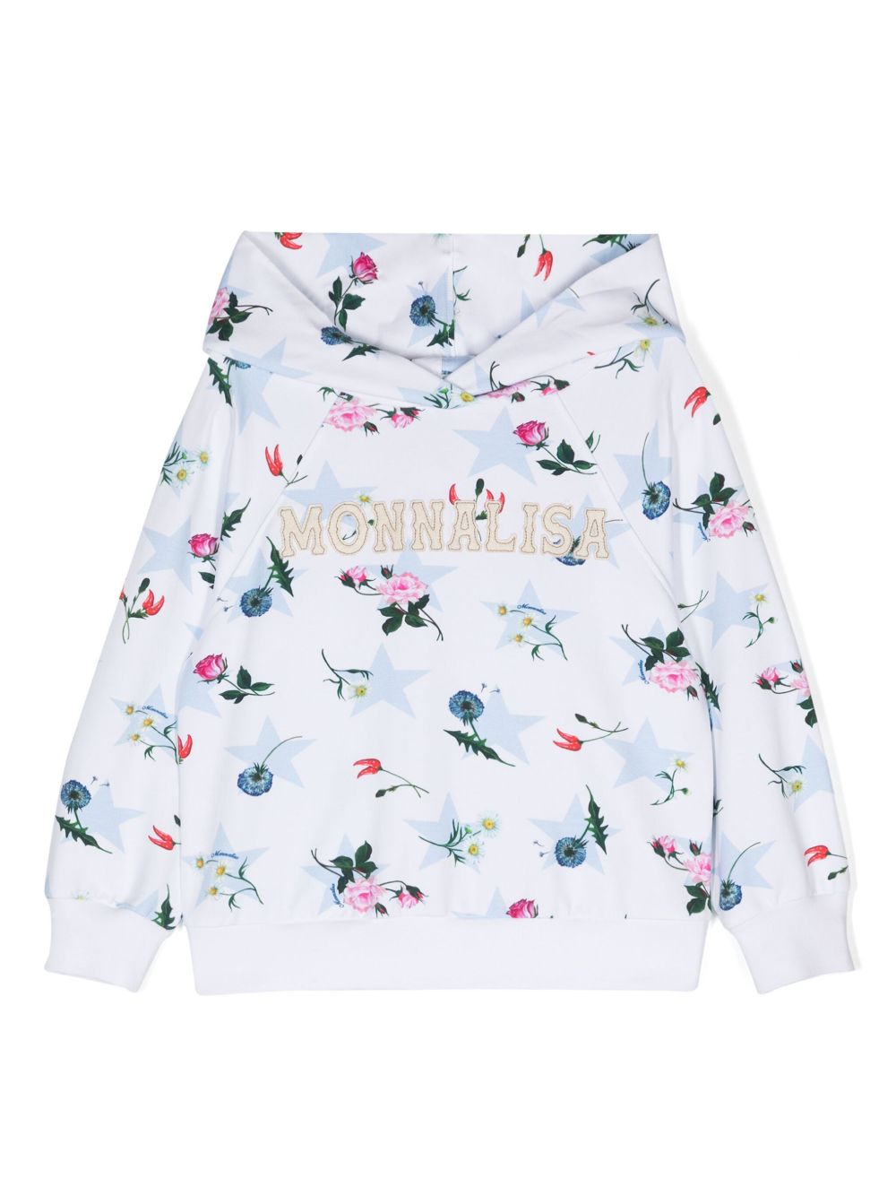 Monnalisa 花卉印花logo刺绣连帽衫 - 白色