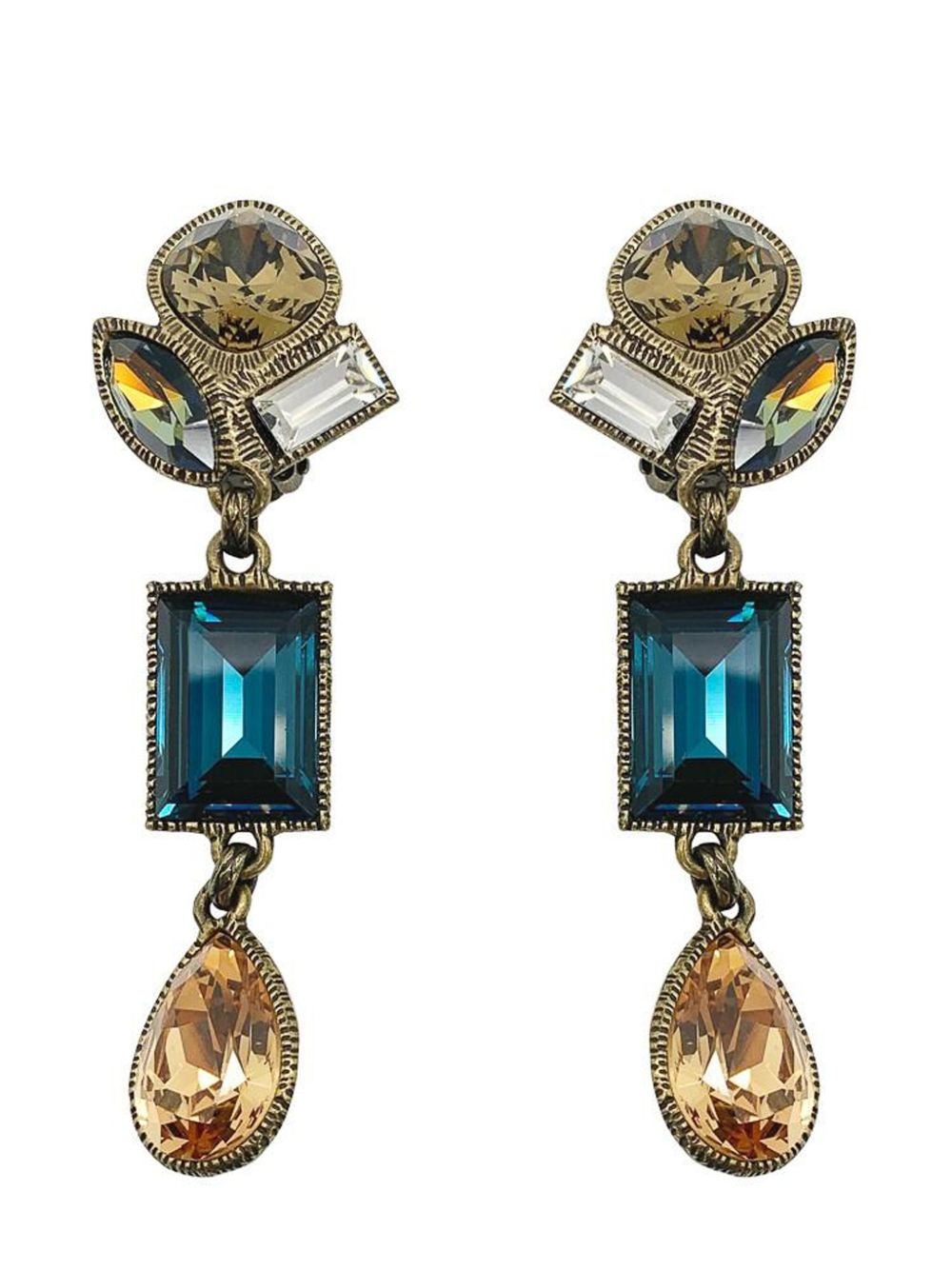 Jennifer Gibson Jewellery Vintage Philippe Ferrandis Citrine &amp; Sapphire Glass Earrings 1990s - 银色