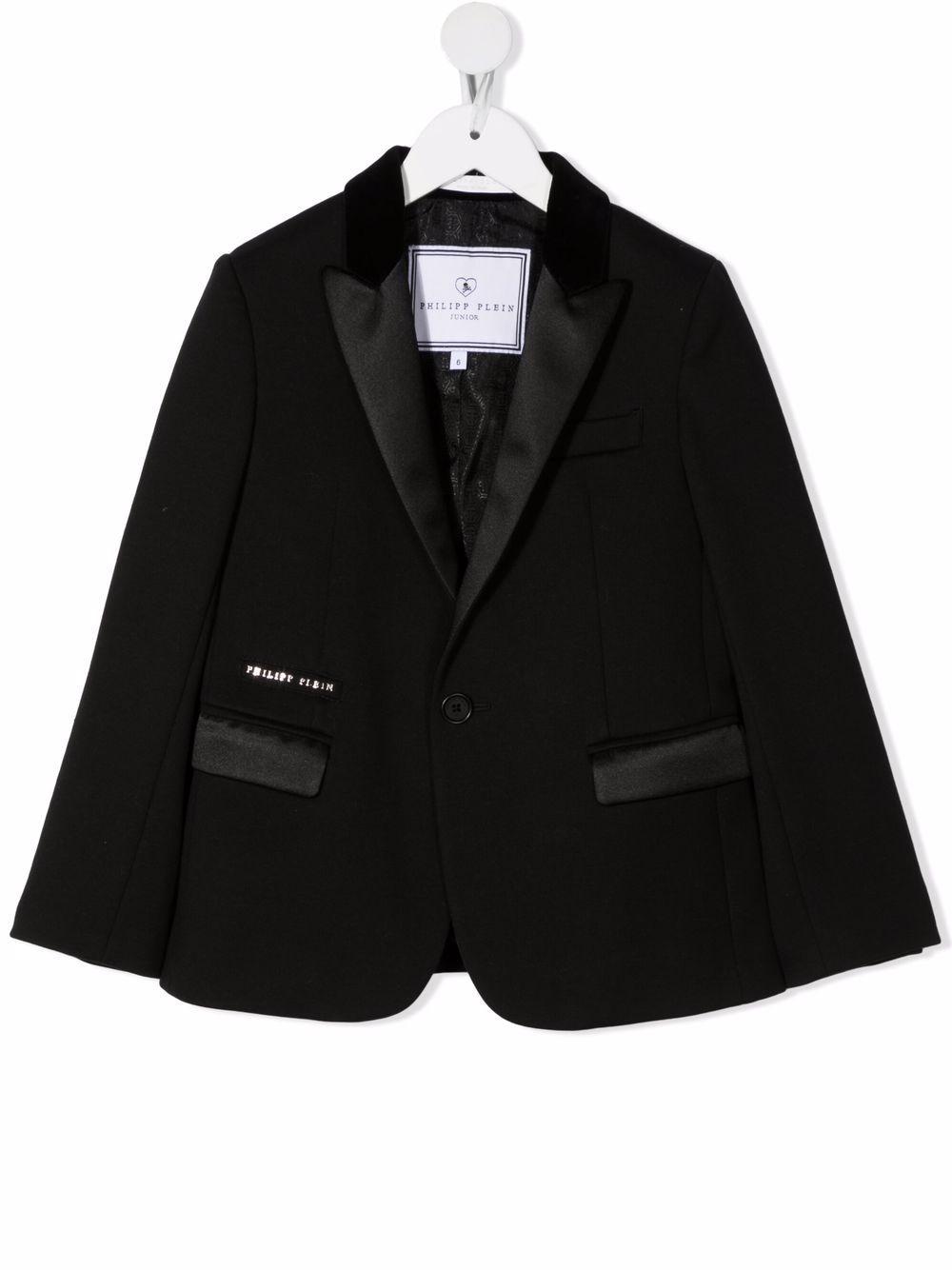 Philipp Plein Junior logo印花塔士多西装夹克 - 黑色