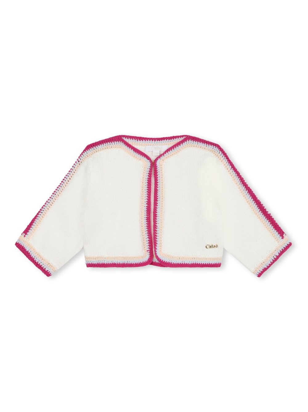 Chloé Kids 锁缝针脚边饰棉开衫 - 白色