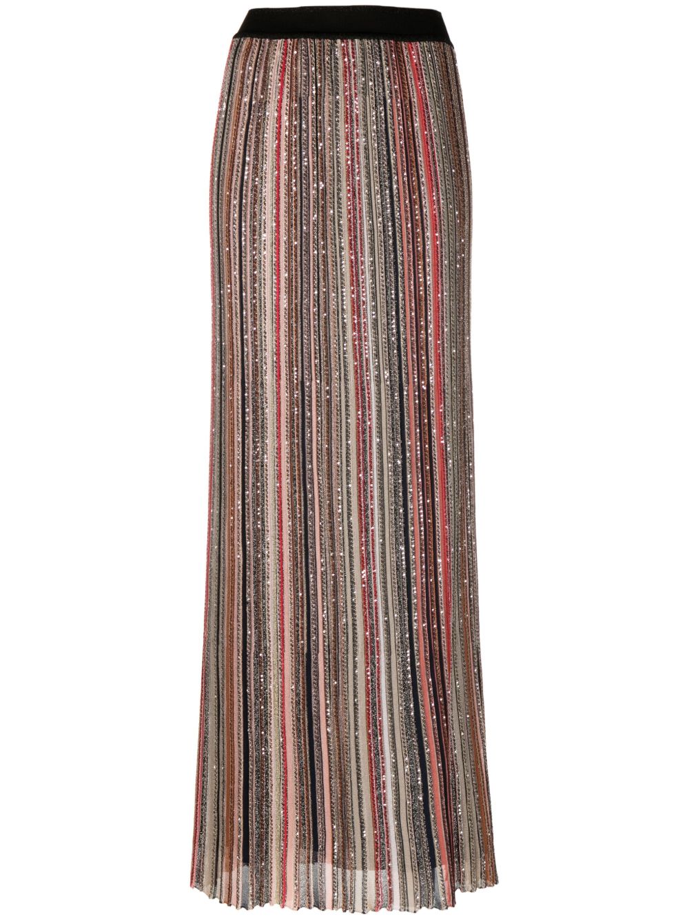 Missoni 百褶条纹超长半身裙 - 褐色