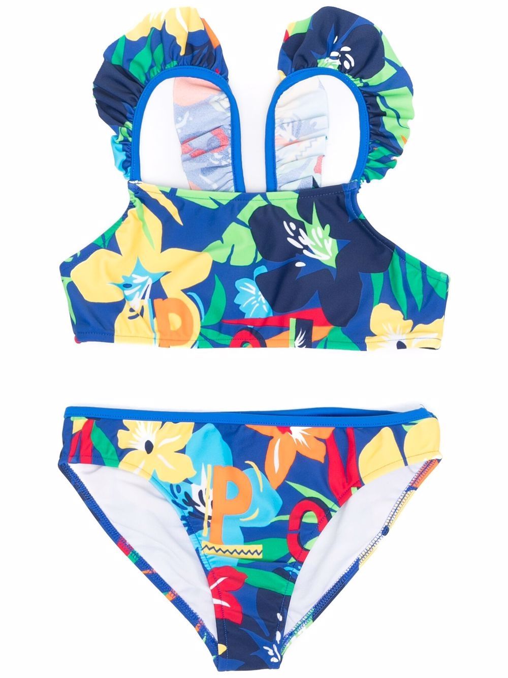 POLO RALPH LAUREN KIDS 花卉印花两件式比基尼 - 蓝色