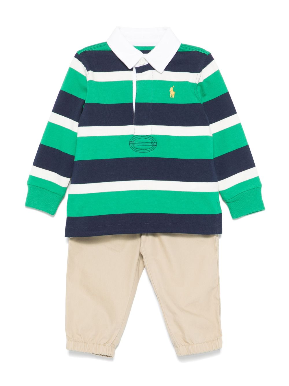 POLO RALPH LAUREN KIDS 平纹针织衬衫与长裤套装 - 绿色