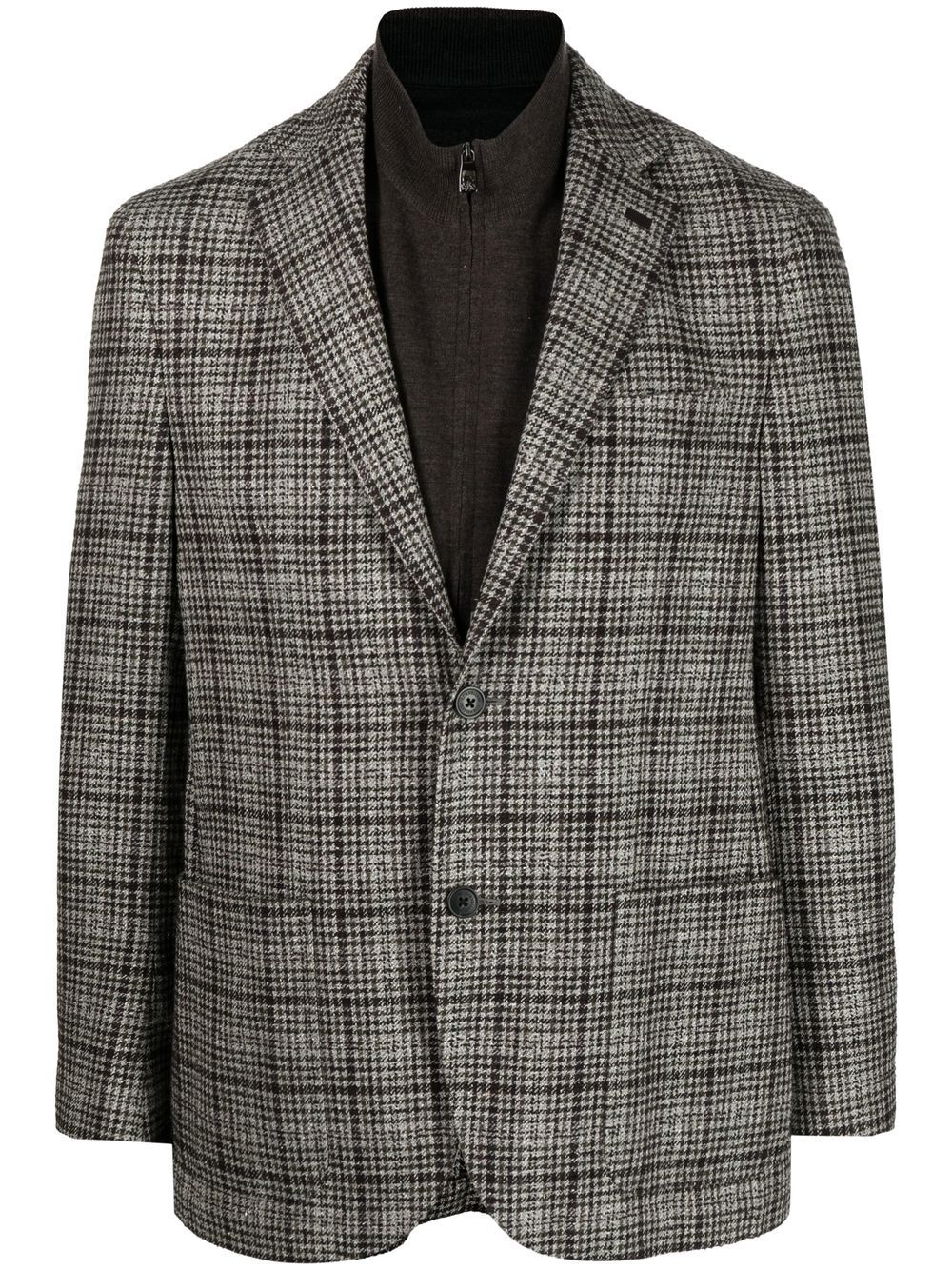 Corneliani 格纹单排扣西装夹克 - 褐色